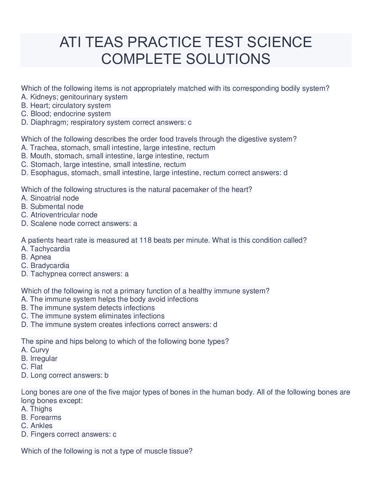 Preview image for ATI TEAS PRACTICE TEST SCIENCE COMPLETE SOLUTIONS WITH QUESTIONS AND ANSWERS